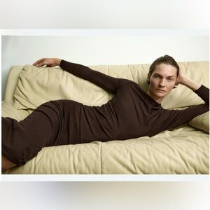 NWT Zara Chocolate Brown 100% Wool Midi Dress Size S